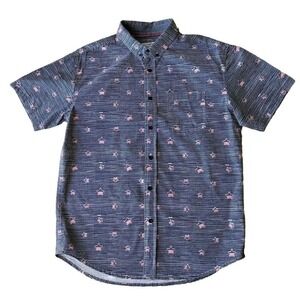 Eight Avenue‎ Button Down Shirt Man L Navy Striped AOP Festive Patriotic Banner